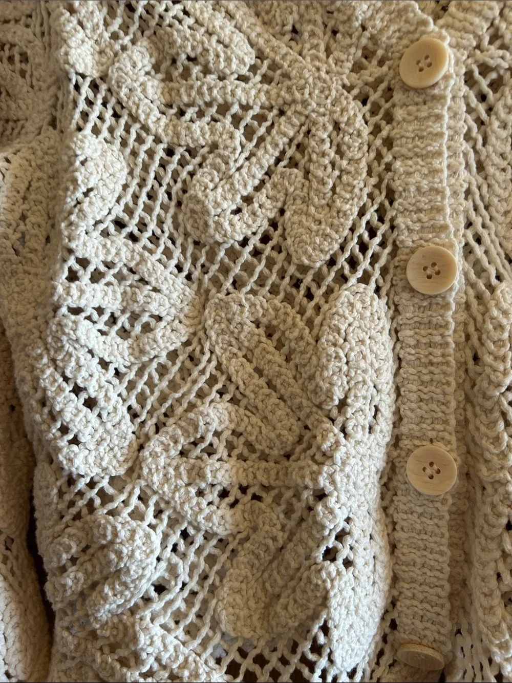 Ultra Pink Crochet V-Neck Button-Front Cardigan - Cream - Picture 3 of 10